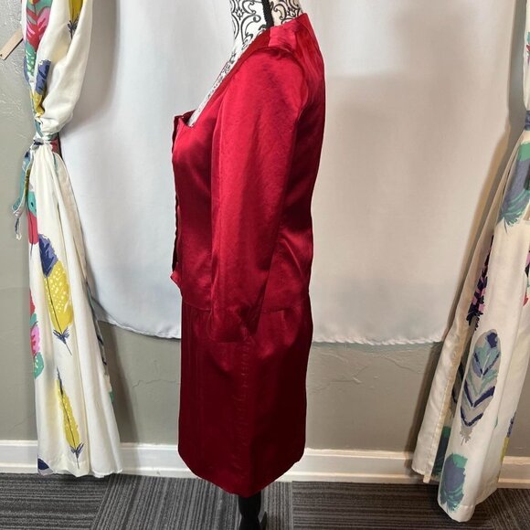 Vintage Tahari petites red satin wool blend 3/4 sleeve blazer skirt set. Sz 6P - Picture 6 of 12